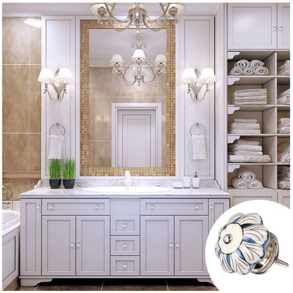 Hand Painted Ceramic Door Knobs Cabinet Drawer Wardrobe Cupboard Pull Handles #7 - Picture 4 of 6